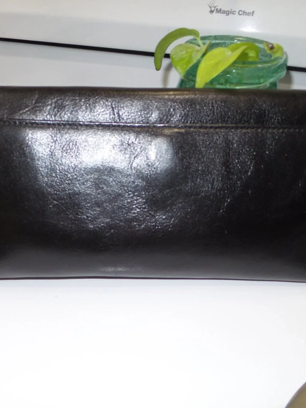 Vintage HOBO International Black Leather Envelope Clutch Red Interior